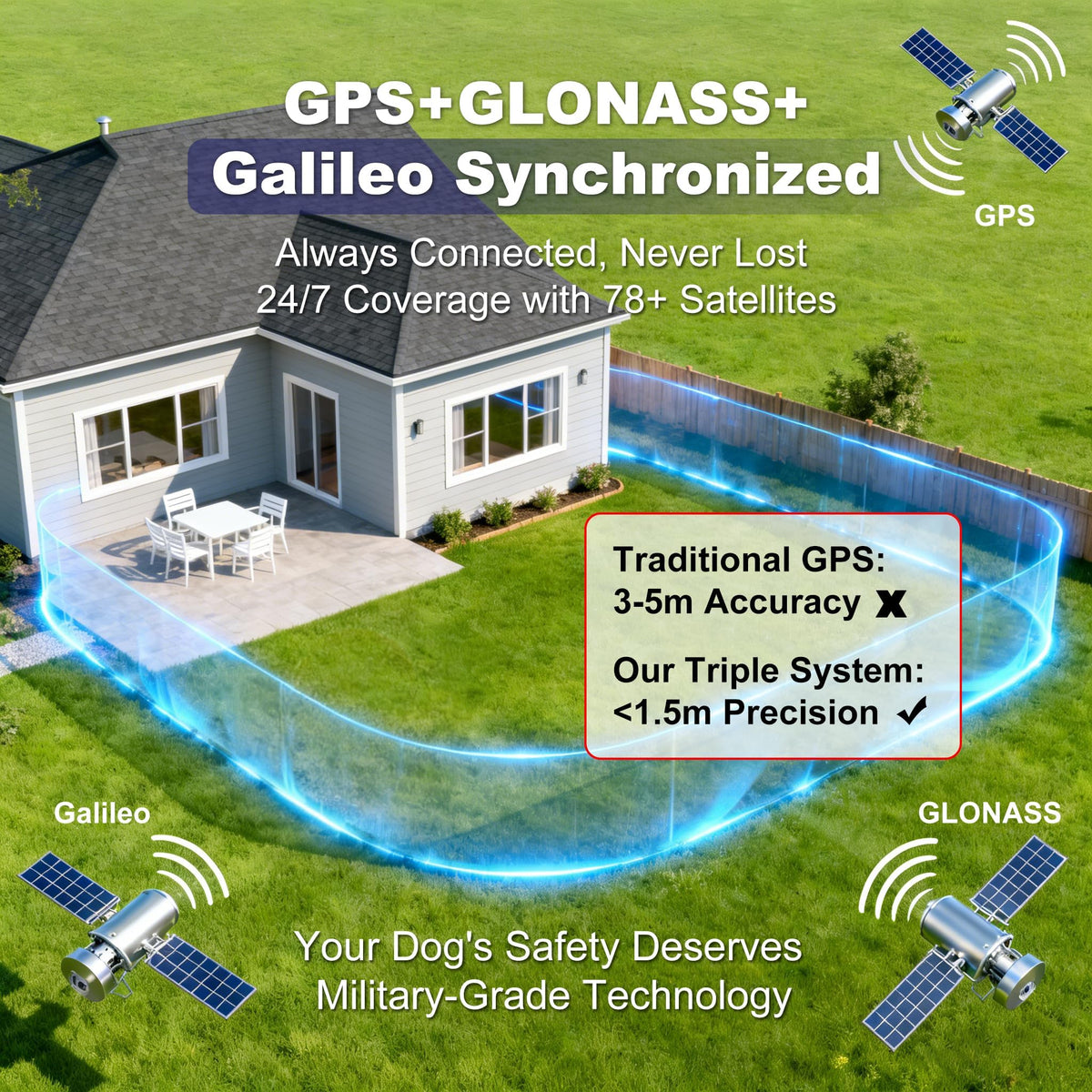 Wireless GPS Dog Fence Collar, 65–9,840 ft Radius, IPX7 Waterproof J13642