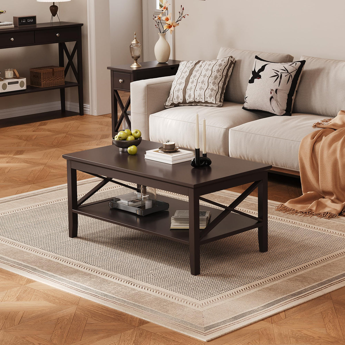 Espresso Wood Coffee Table with Storage 40 inches N783