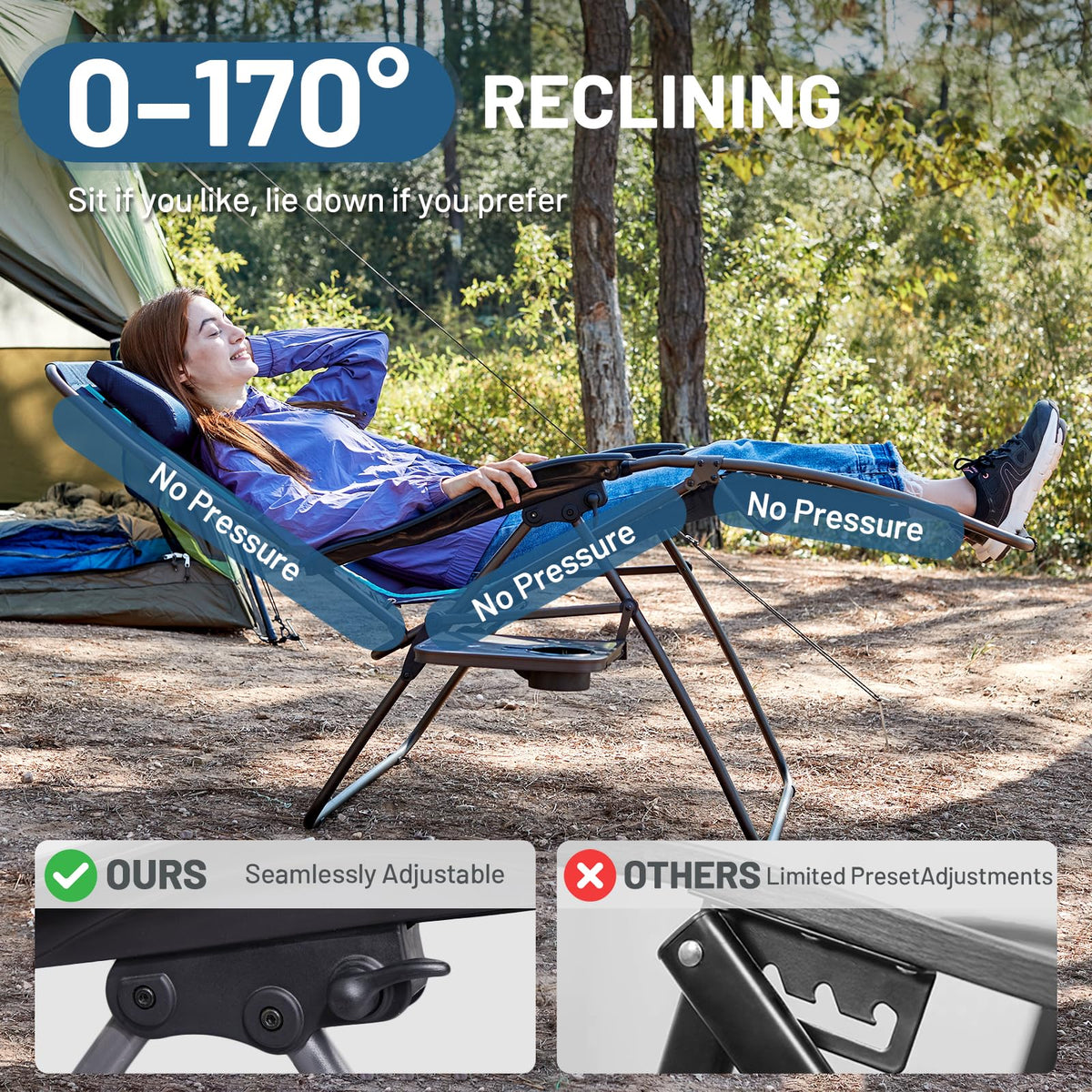 Oversized Zero Gravity Reclining Chair with Side Table, Blue 2 Pack E914797
