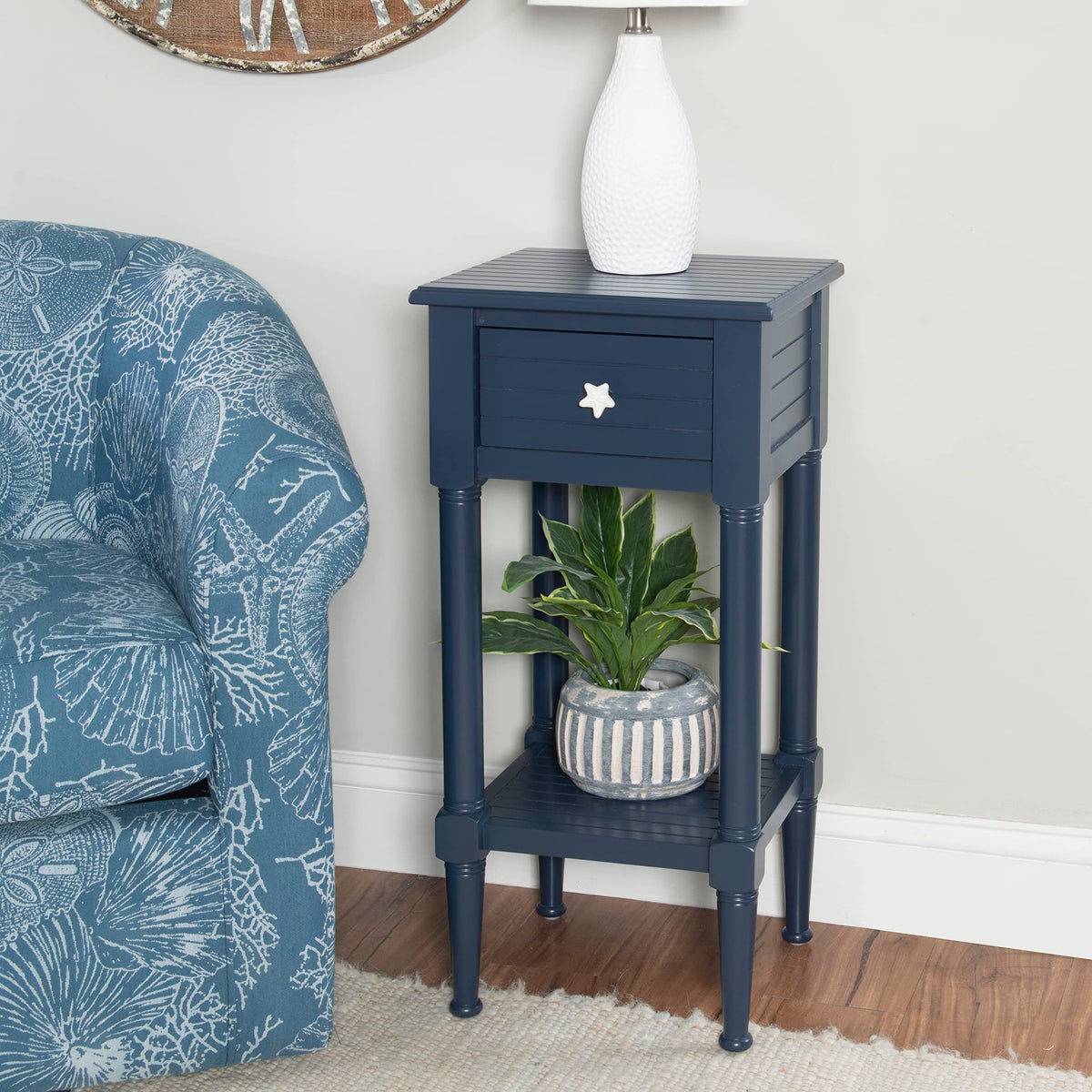 Navy Small Accent Table with Storage X949
