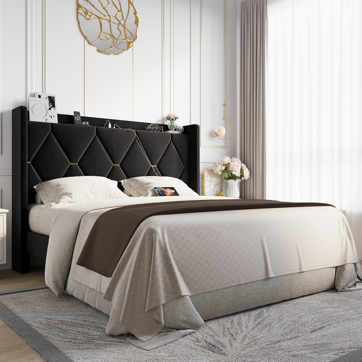 Queen Bed Frame with Storage Headboard R9271